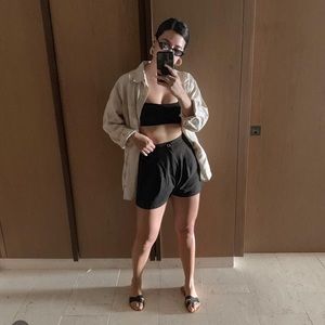 Black 100% raw silk shorts